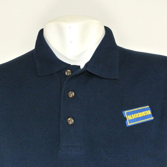 BLOCKBUSTER VIDEO Vintage Employee Uniform Polo Shirt Navy Blue NEW Size XL - Picture 3 of 6
